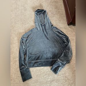 Offline Aerie After Party Gray Velour Cropped Long Sleeve Hoodie Size S Stretch